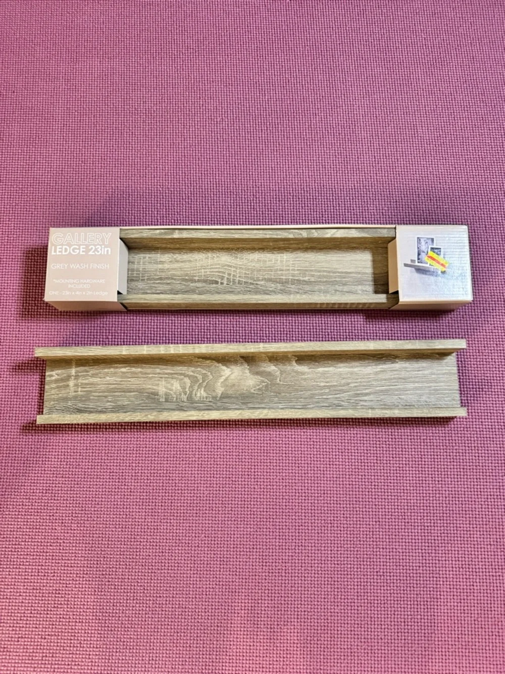Harbortown -Gray Wash Gallery Ledge Shelves with Pink Backing